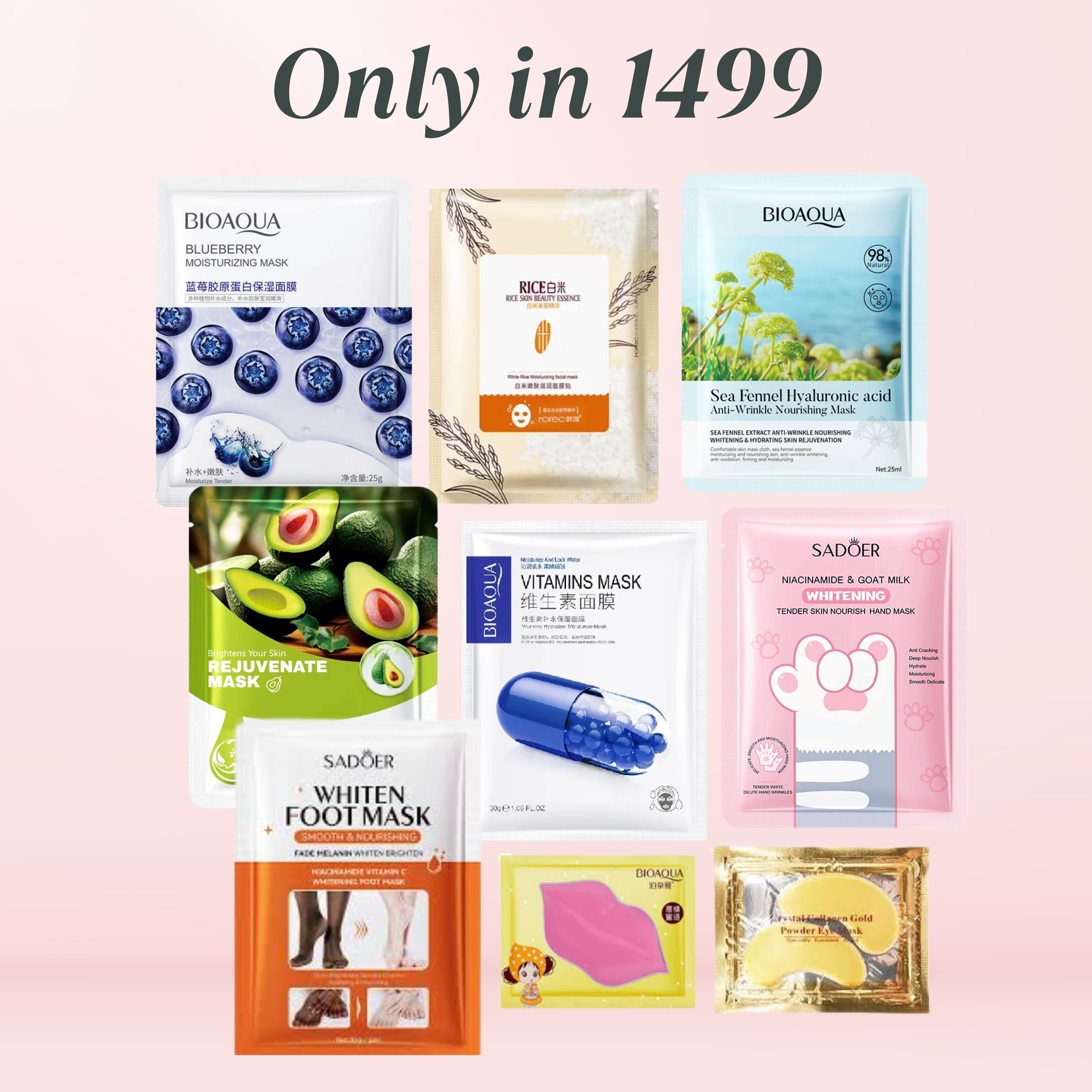Complete Glow Mask Set | 9 Masks for Face, Hands, Feet, Eyes & Lips                                      . 5 Korean Sheet Mask